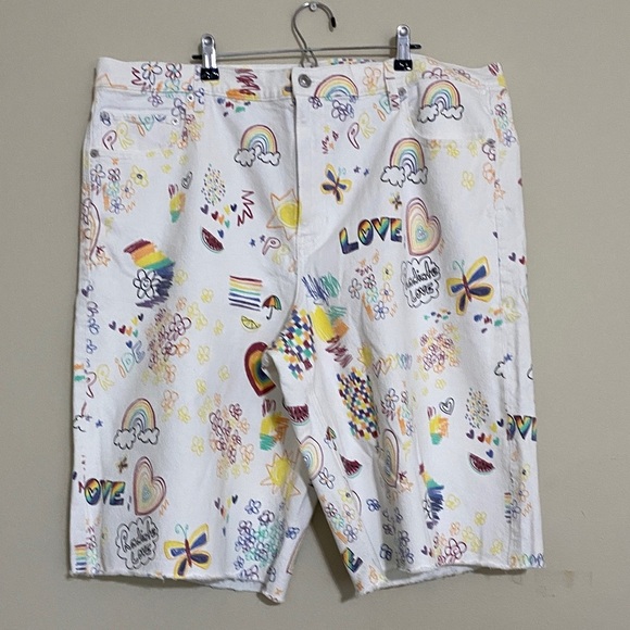 AE Pride Stretch Low-Rise Baggy Bermuda Short women 20 Colorful Graphic y2k - Picture 2 of 10